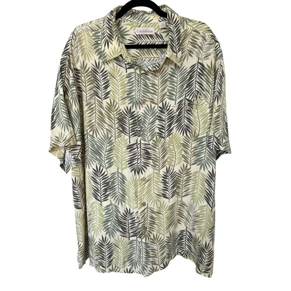 Caribbean Joe Men's Palm Fronds Hawaiian Button Down Shirt Size 2X - Picture 2 of 4